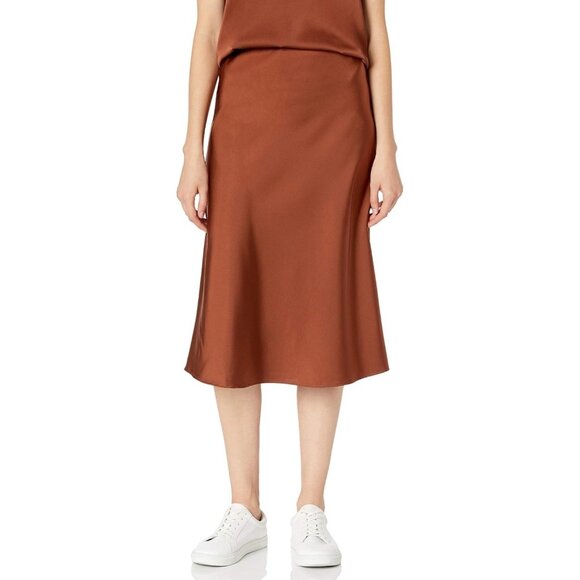 Womens Midi A-Line Slip Skirt In Rust Brown Satin Size M - Picture 3 of 4